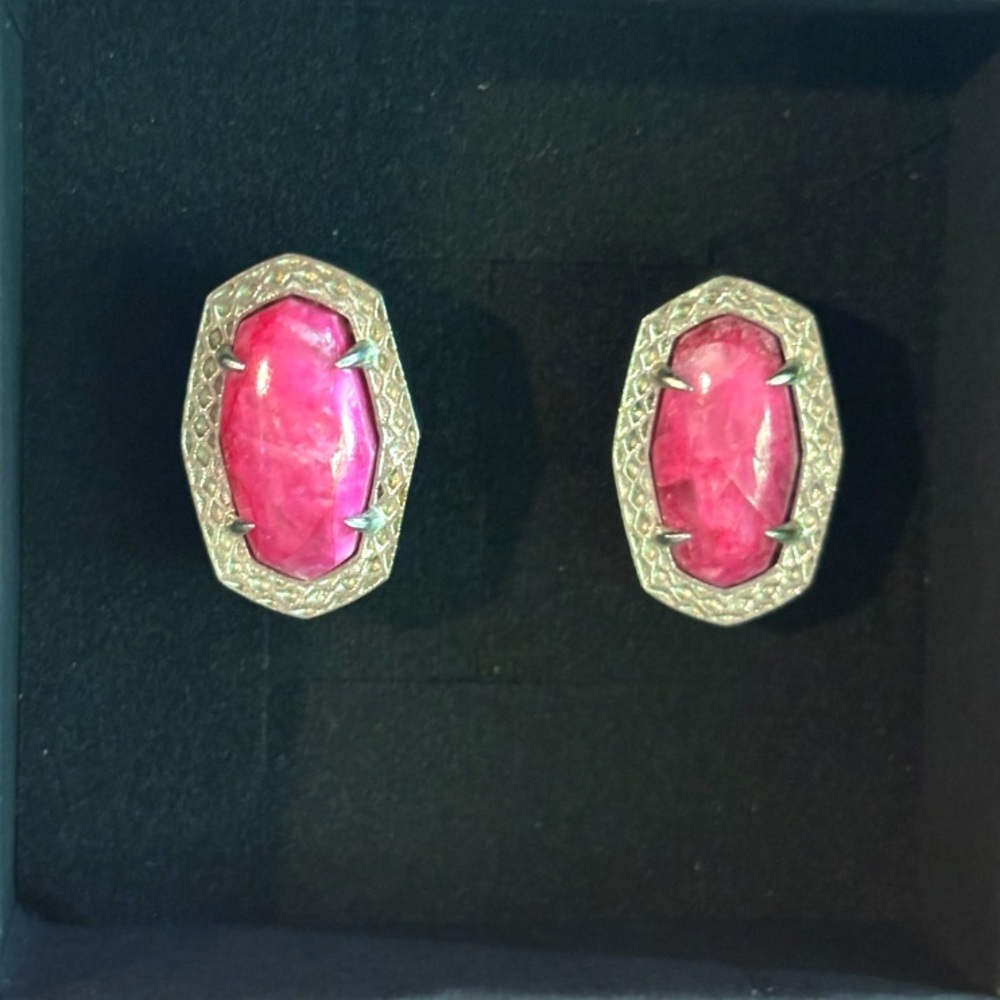 925 Sterling Silver And Pink Calcite Slab Stud Earrings Nib